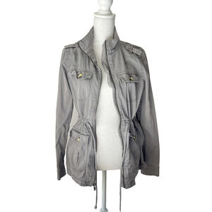 So Jacket Juniors Medium Gray Green Military Utility Drawstring Gorp Grunge Army